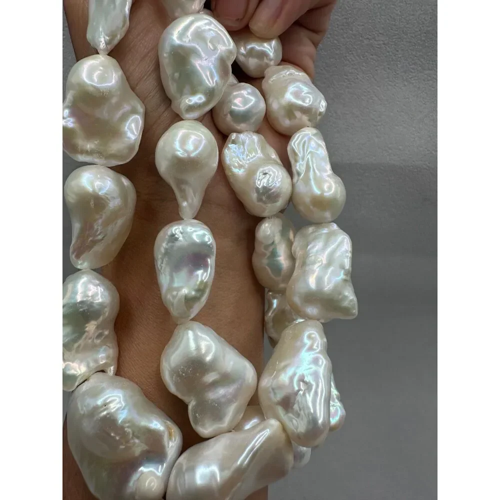 Lot of 2 Huge Lustrous White Baroque Pearl strands Bundle for DIY